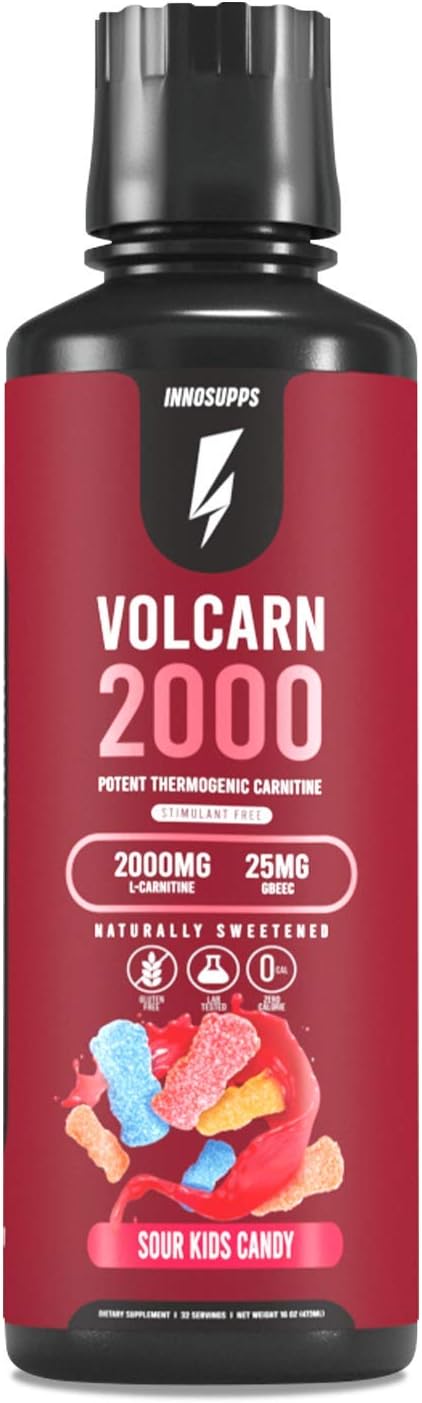 InnoSupps Volcarn 2000  LCARNITINE Advanced Energy Liquid  ATP Enhancer with GBEEC  Boosts Energy Enhances Focus Caffeine Free No Artificial Sweeteners  32 Servings Sour Kids Candy - Image 1