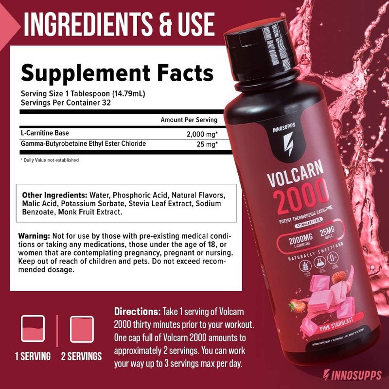 InnoSupps Volcarn 2000  LCARNITINE Advanced Energy Liquid  ATP Enhancer with GBEEC  Boosts Energy Enhances Focus Caffeine Free No Artificial Sweeteners  32 Servings Sour Kids Candy - Image 4