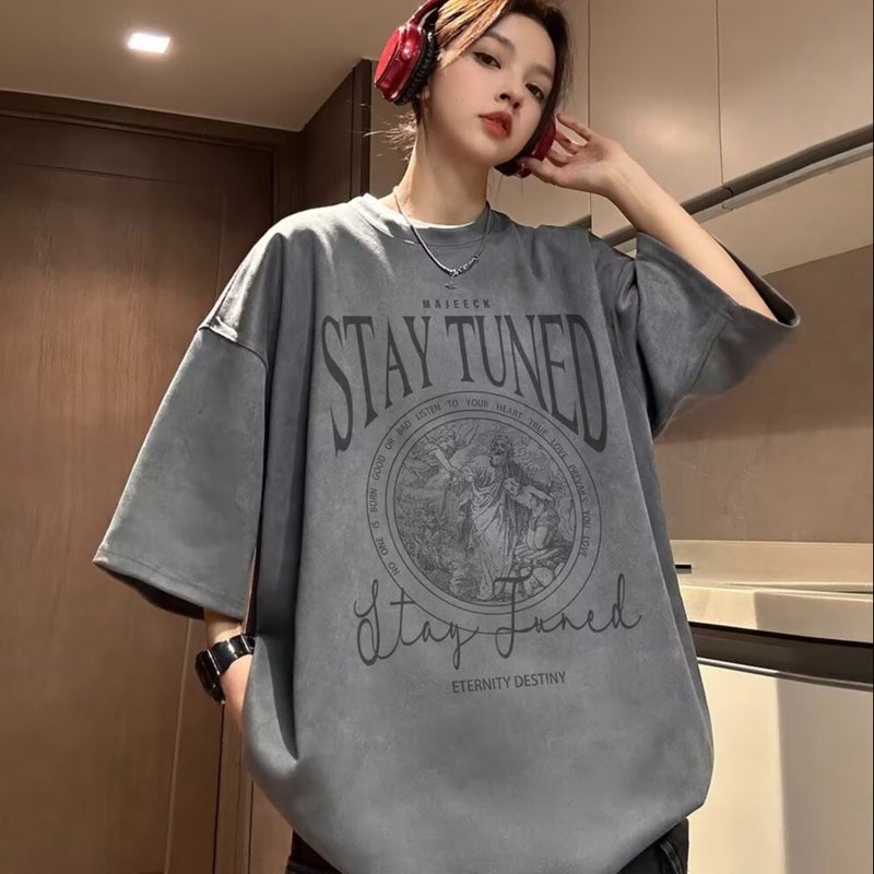 Suede Short-Sleeved T-Shirt Men'S Summer American-Style High-Street Hiphop Heavy-Weight Loose Half-Sleeved T-Shirt 1 - Image 3