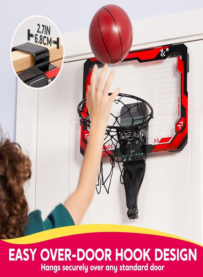 SYNCFUN Mini Basketball Hoop Over The Door, LED Indoor Basketball Hoop for Kids with Scoreboard & 4 Balls, Basket Ball Game Toys Gifts for Boys Ages 3 and UP(Red) - Image 2