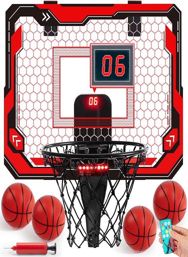 SYNCFUN Mini Basketball Hoop Over The Door, LED Indoor Basketball Hoop for Kids with Scoreboard & 4 Balls, Basket Ball Game Toys Gifts for Boys Ages 3 and UP(Red) - Image 1