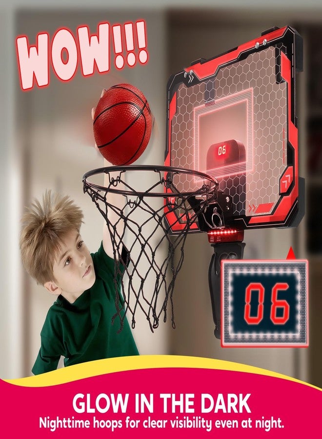 SYNCFUN Mini Basketball Hoop Over The Door, LED Indoor Basketball Hoop for Kids with Scoreboard & 4 Balls, Basket Ball Game Toys Gifts for Boys Ages 3 and UP(Red) - Image 3