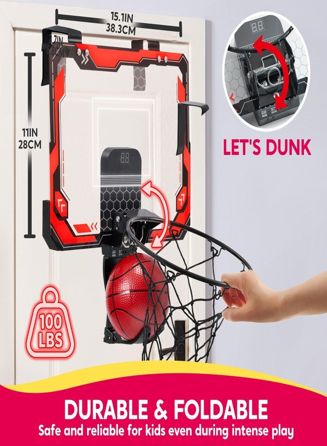 SYNCFUN Mini Basketball Hoop Over The Door, LED Indoor Basketball Hoop for Kids with Scoreboard & 4 Balls, Basket Ball Game Toys Gifts for Boys Ages 3 and UP(Red) - Image 4