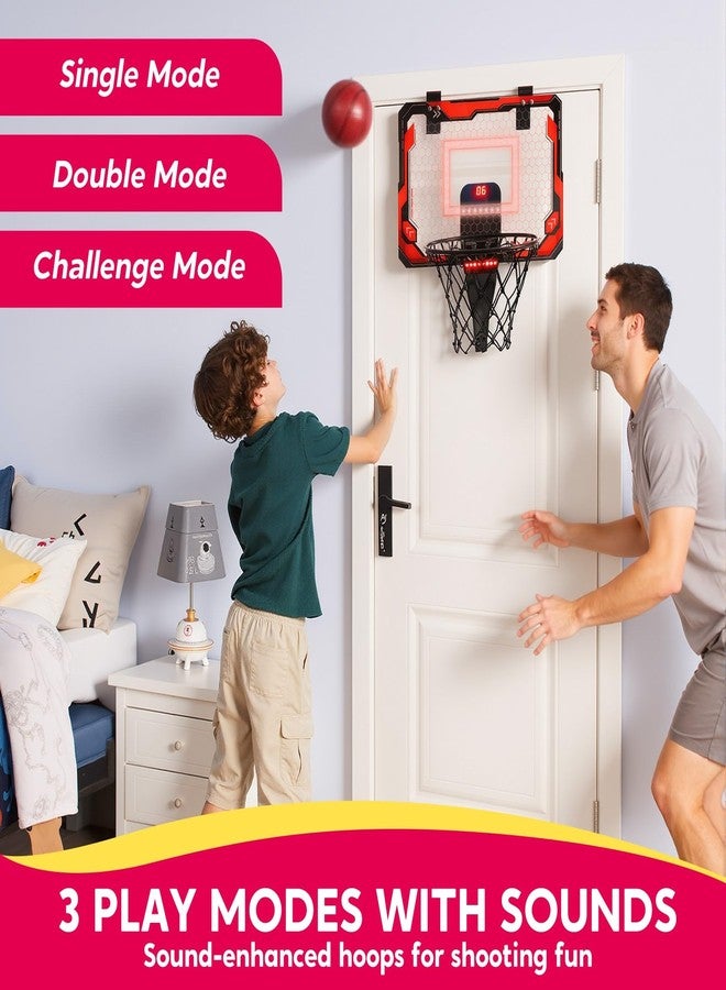 SYNCFUN Mini Basketball Hoop Over The Door, LED Indoor Basketball Hoop for Kids with Scoreboard & 4 Balls, Basket Ball Game Toys Gifts for Boys Ages 3 and UP(Red) - Image 5
