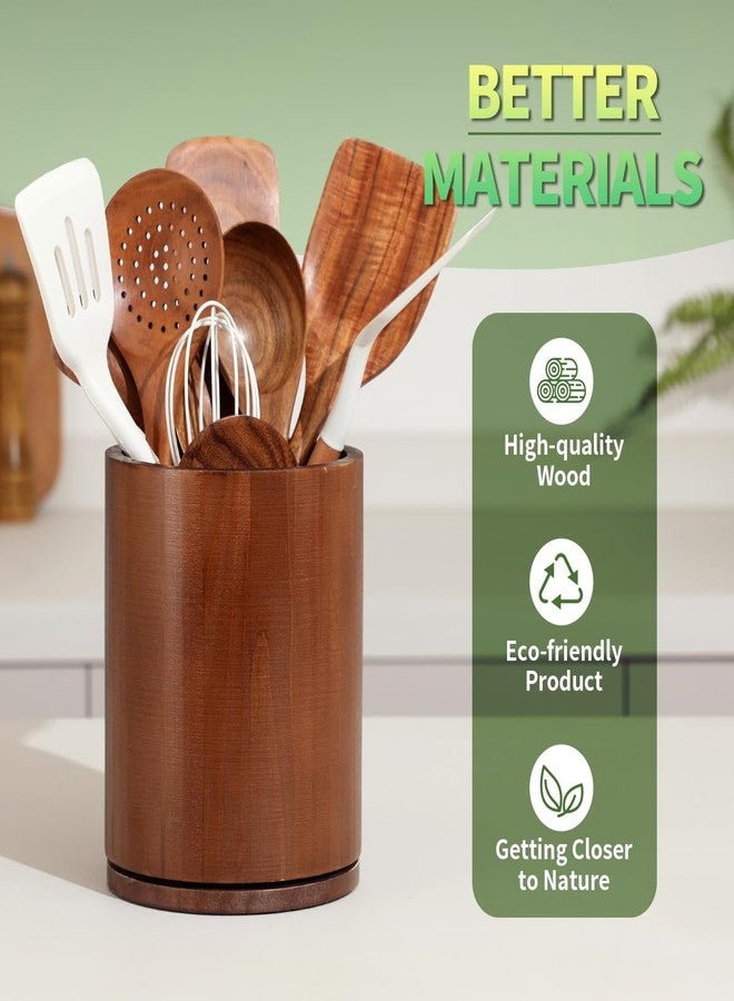 gorsent Wooden Utensil Holder, 360°Rotating 7.3'' Large Utensil Holder for Kitchen Counter, Kitchen Utensil Organizer, Utensil Crock, Farmhouse Kitchens Countertop Decor, Walnut-finish - Image 5