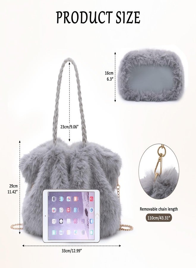 Fecialy Women Furry Handbag Winter Fluffy Tote Bags Fuzzy Crossbody Shoulder Bag Faux Fur Purse - Image 3