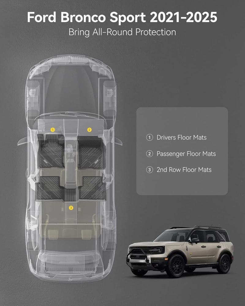 3W Floor Mats Fit for Ford Bronco Sport 2021 2022 2023 2024 2025 All Weather TPE Car Accessories Custom Fit Full Set Ford Bronco Sport Car Mats (Not for Bronco & Rubberized Floor & Outer Banks) - Image 2
