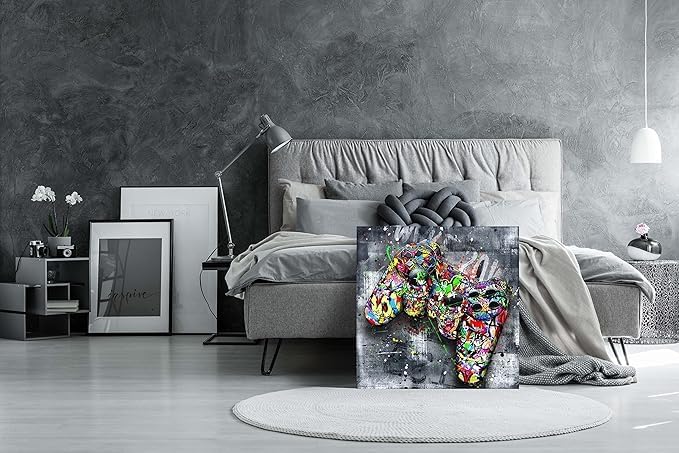 اي ار اس لوحة فنية تجريدية مطبوعة على قماش مؤطر من ARS، مستوحاة من فن الجرافيتي الجداري - لوحة قماشية كبيرة مناسبة لتزيين غرفة المراهقين - Image 2