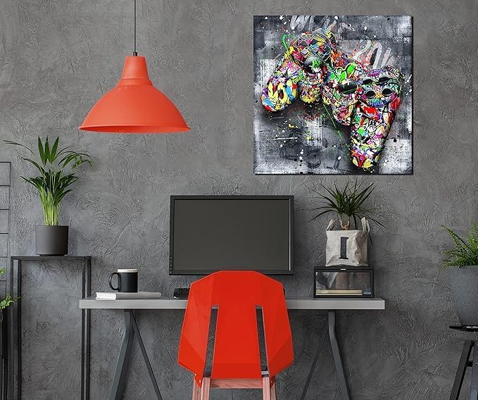 اي ار اس لوحة فنية تجريدية مطبوعة على قماش مؤطر من ARS، مستوحاة من فن الجرافيتي الجداري - لوحة قماشية كبيرة مناسبة لتزيين غرفة المراهقين - Image 3