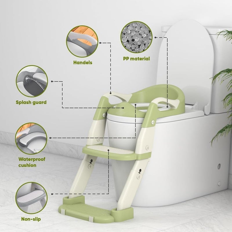 Ssonlun 3-in-1 Baby Potty Training Seat with Step Stool Ladder - Green - Image 4
