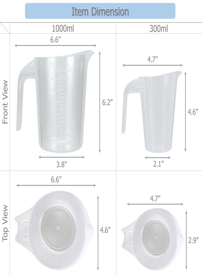 EIKS Plastic Measuring Pitcher Cups with Spout and Measurement Scale for Kitchen Baking, Cooking, Mixing & Measuring (300ml * 2 + 1000ml * 2) - Image 3