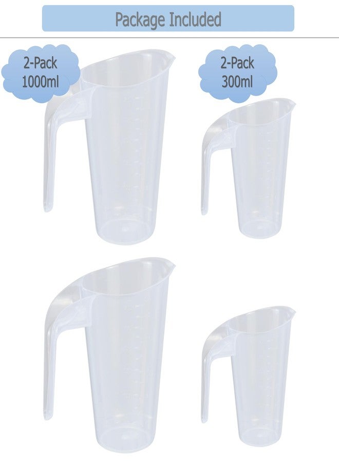 EIKS Plastic Measuring Pitcher Cups with Spout and Measurement Scale for Kitchen Baking, Cooking, Mixing & Measuring (300ml * 2 + 1000ml * 2) - Image 2