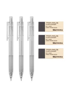 MUJI MUJI Polycarbonate Mechanical Pencil W - Rubber Grip, 3 Pcs & MUJI Eraser [Black - Small], 3 Pcs  - Image 1