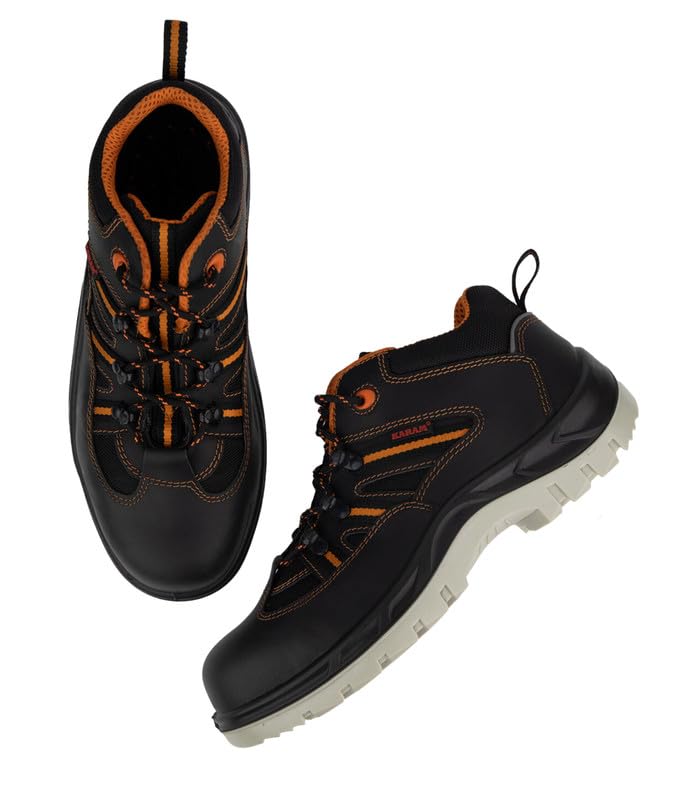 KARAM FS63 Buff Black Leather Sporty Safety Shoes for Men | Double Density with Fiber Toe | Antislip, Oil & Heat Resistant | Size-08 - Image 4
