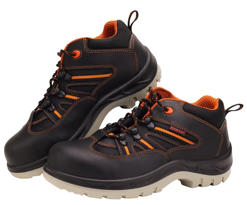 KARAM FS63 Buff Black Leather Sporty Safety Shoes for Men | Double Density with Fiber Toe | Antislip, Oil & Heat Resistant | Size-08 - Image 2