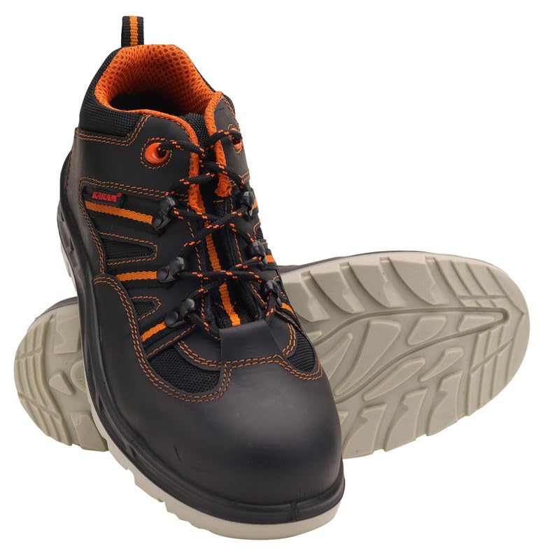 KARAM FS63 Buff Black Leather Sporty Safety Shoes for Men | Double Density with Fiber Toe | Antislip, Oil & Heat Resistant | Size-08 - Image 3