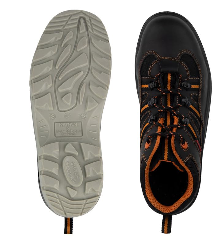 KARAM FS63 Buff Black Leather Sporty Safety Shoes for Men | Double Density with Fiber Toe | Antislip, Oil & Heat Resistant | Size-08 - Image 5