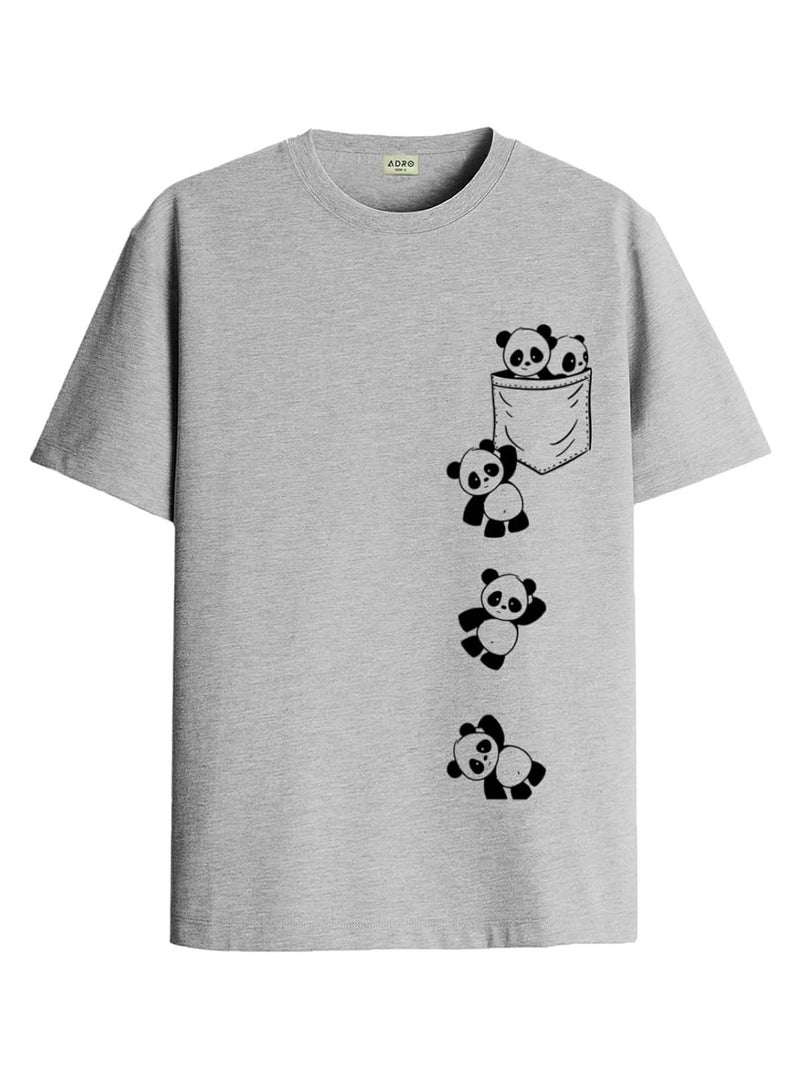 adro تي شيرت مطبوع برسومات للرجال من ADRO بتصميم باندا - 100% قطن بتصميم عادي - Image 1