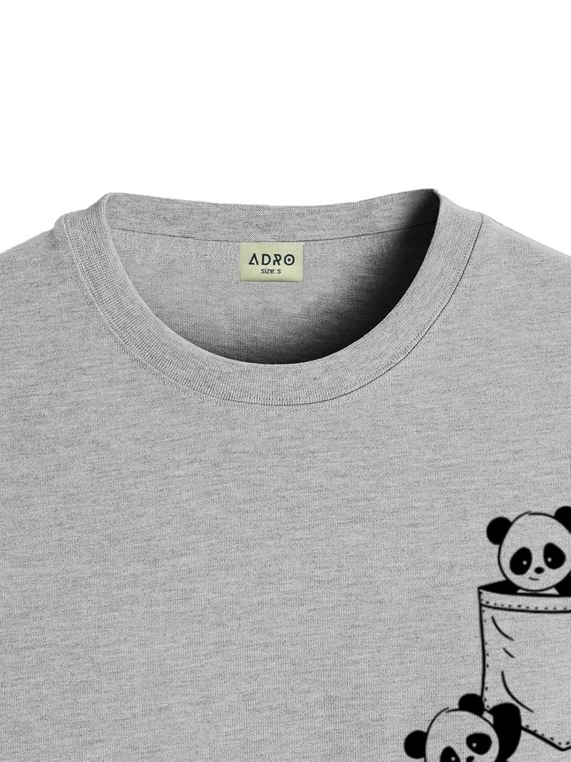 adro تي شيرت مطبوع برسومات للرجال من ADRO بتصميم باندا - 100% قطن بتصميم عادي - Image 2
