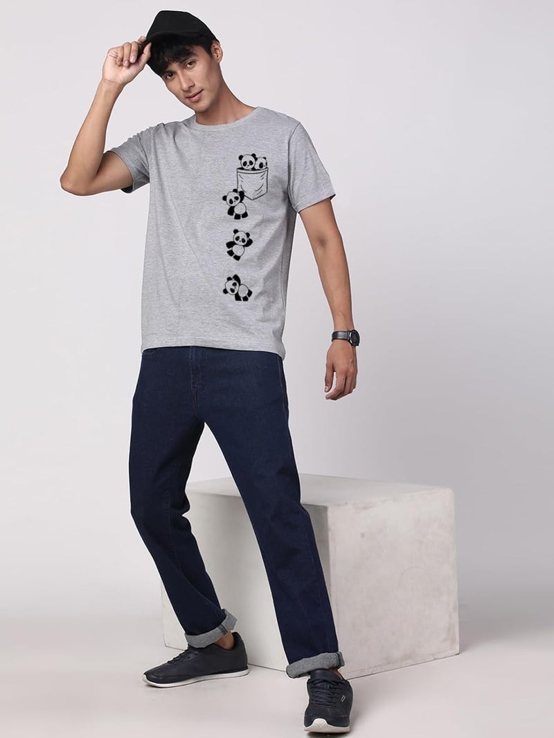 adro تي شيرت مطبوع برسومات للرجال من ADRO بتصميم باندا - 100% قطن بتصميم عادي - Image 5
