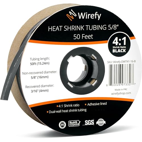 Wirefy 5/8" Heat Shrink Tubing - 4:1 Ratio - Adhesive Lined - a resistant Heat Shrink - 50 Feet Roll - Black - Image 1