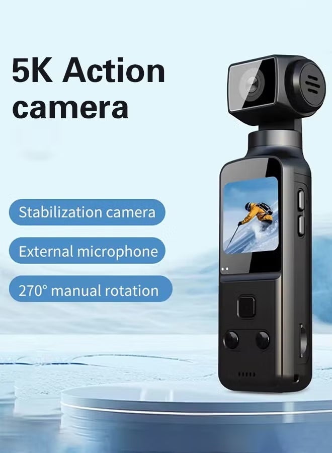 ZONBON 5K HD Anti-Shake Sports Camera, 270 Degree Rotation Portable Sport Motion Camera with Mic Clip Outdoor Riding Shooting Vlog, 1.3Inch Screen Pocket Digital Cam, Included 128G Card,1000mAh Rechargeable - Image 4
