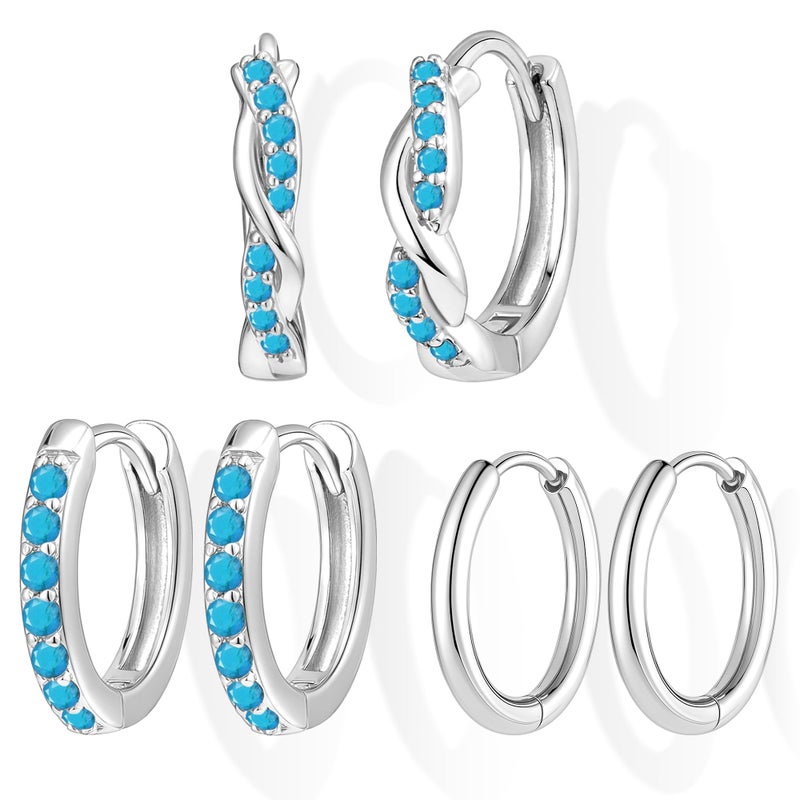 Inerney Sterling Silver Turquoise Earrings for Women, Dainty 925 Small Summer Earring Hypoallergenic Western Jewelry for Multiple Piercings, Trendy Twisted Mini Cartilage Huggie Hoops Set Gift - Image 1