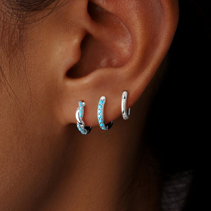 Inerney Sterling Silver Turquoise Earrings for Women, Dainty 925 Small Summer Earring Hypoallergenic Western Jewelry for Multiple Piercings, Trendy Twisted Mini Cartilage Huggie Hoops Set Gift - Image 5