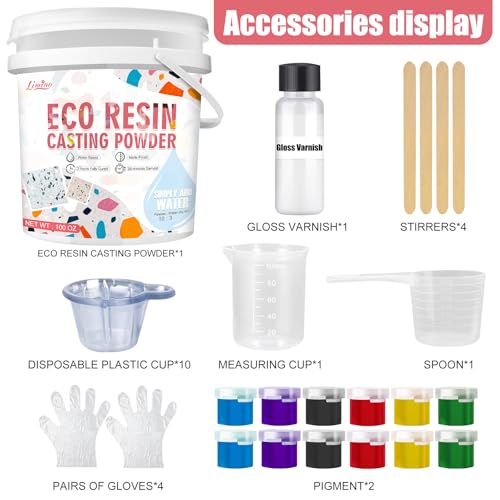 Limino Eco Resin Casting Powder - 2800g Ceramic Resin Powders Kit with 6pcs Pigments, Fast Curing, Easy to Demold, Water Mixed Activated - Toxic-Free, Odorless - Plaster Casting Kit for DIY Home Art Crafts - Image 2