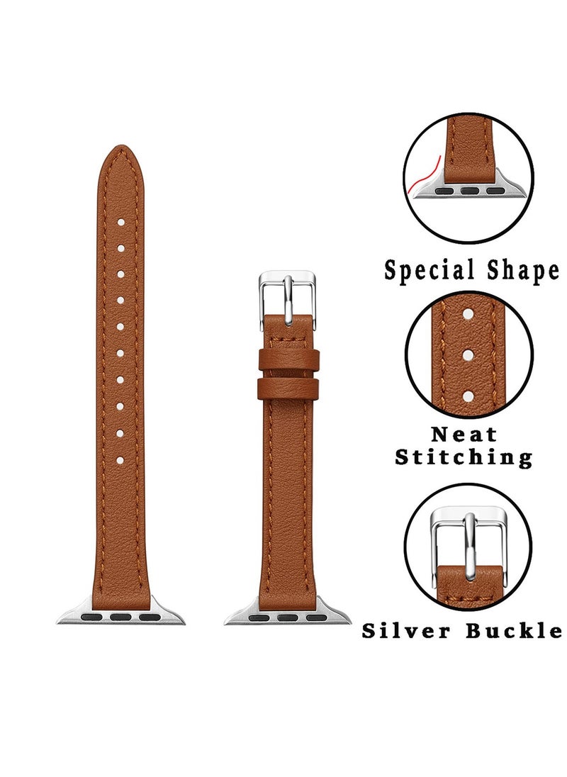 Ofrdncy Ofrdncy Slim Leather Bands Compatible with Apple Watch Band 49mm 46mm 45mm 44mm 42mm 41mm 40mm 38mm, Top Grain Leather Thin Apple Watch Strap for iWatch Ultra 2/1 Series 10 9 8 7 6 5 4 3 2 1 SE Multi  - Image 2