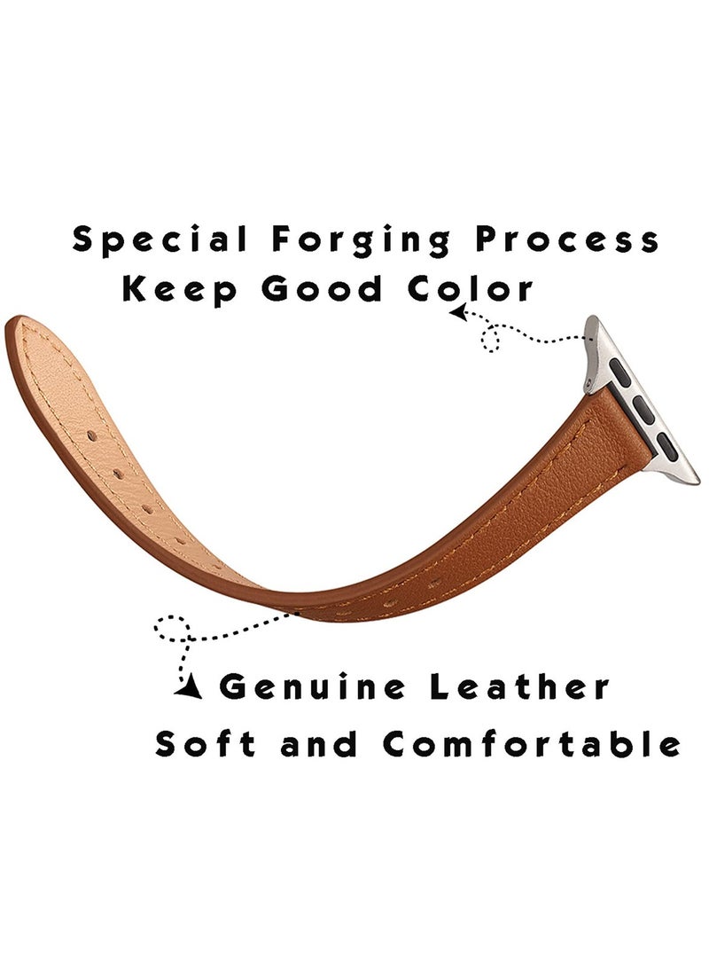 Ofrdncy Ofrdncy Slim Leather Bands Compatible with Apple Watch Band 49mm 46mm 45mm 44mm 42mm 41mm 40mm 38mm, Top Grain Leather Thin Apple Watch Strap for iWatch Ultra 2/1 Series 10 9 8 7 6 5 4 3 2 1 SE Multi  - Image 3