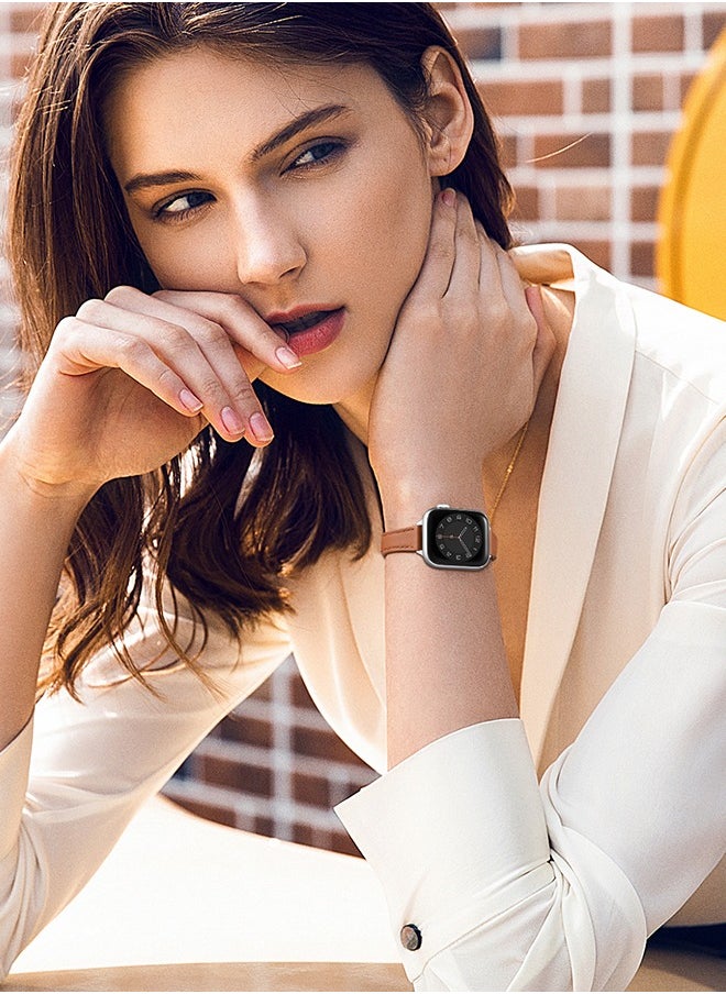 Ofrdncy Ofrdncy Slim Leather Bands Compatible with Apple Watch Band 49mm 46mm 45mm 44mm 42mm 41mm 40mm 38mm, Top Grain Leather Thin Apple Watch Strap for iWatch Ultra 2/1 Series 10 9 8 7 6 5 4 3 2 1 SE Multi  - Image 4