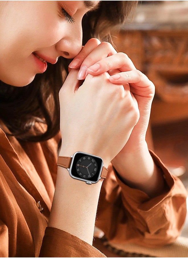 Ofrdncy Ofrdncy Slim Leather Bands Compatible with Apple Watch Band 49mm 46mm 45mm 44mm 42mm 41mm 40mm 38mm, Top Grain Leather Thin Apple Watch Strap for iWatch Ultra 2/1 Series 10 9 8 7 6 5 4 3 2 1 SE Multi  - Image 5