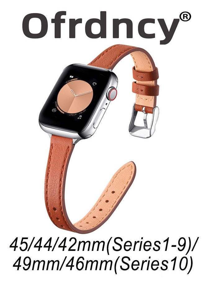 Ofrdncy Ofrdncy Slim Leather Bands Compatible with Apple Watch Band 49mm 46mm 45mm 44mm 42mm 41mm 40mm 38mm, Top Grain Leather Thin Apple Watch Strap for iWatch Ultra 2/1 Series 10 9 8 7 6 5 4 3 2 1 SE Multi  - Image 1