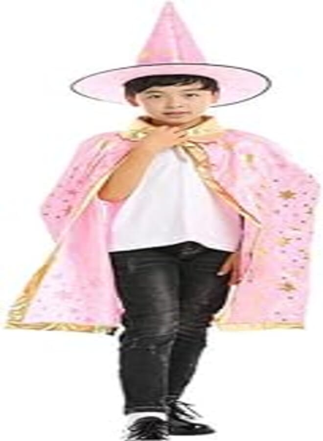 Wizard Cloak with Hat,Halloween Costumes Witch Cloak Star Cape for Kids Toddlers Children Boys Girls Costume Cosplay Fancy Dress Pink