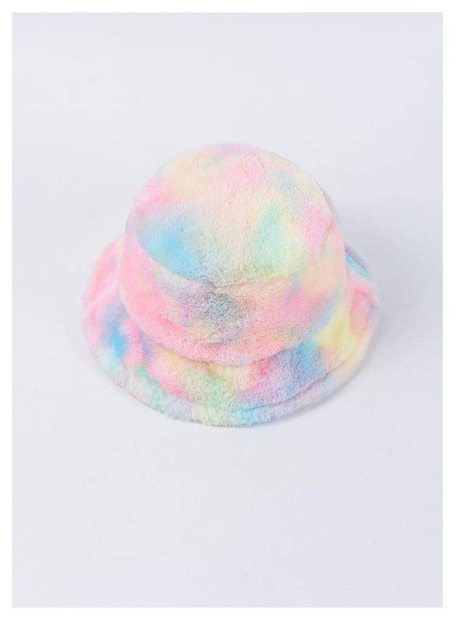 قبعة دلو نسائية من الفرو الصناعي بألوان قوس قزح، قبعة شتوية دافئة وناعمة، قبعة صياد - Image 5