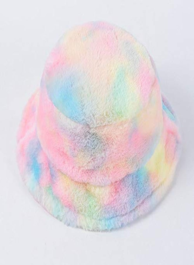 قبعة دلو نسائية من الفرو الصناعي بألوان قوس قزح، قبعة شتوية دافئة وناعمة، قبعة صياد - Image 4