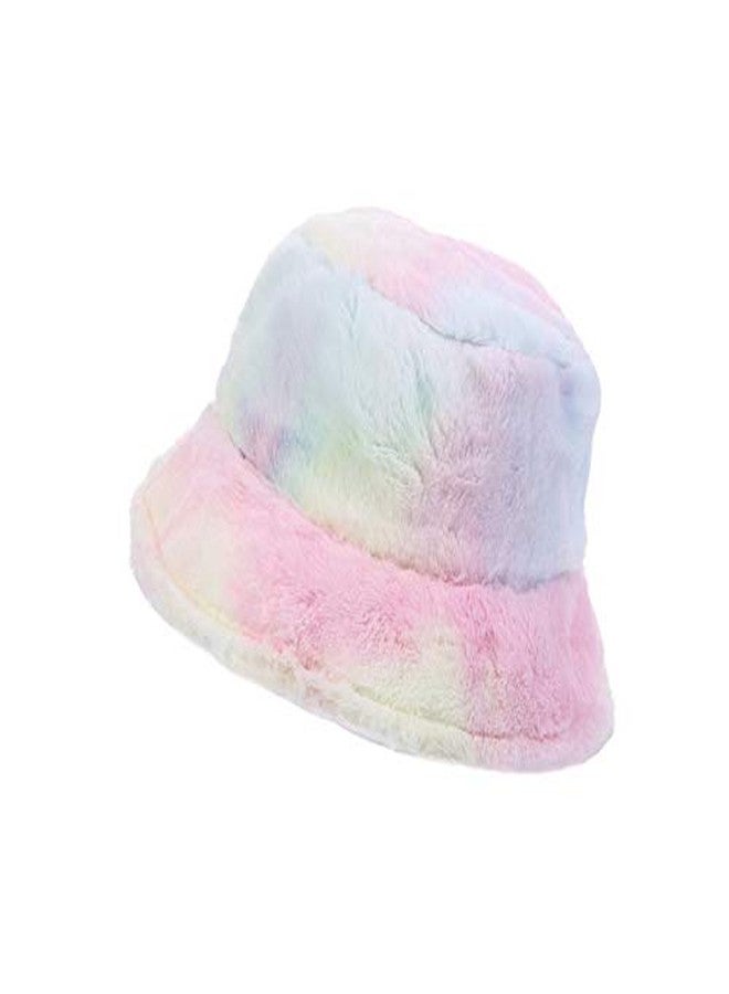 قبعة دلو نسائية من الفرو الصناعي بألوان قوس قزح، قبعة شتوية دافئة وناعمة، قبعة صياد - Image 2