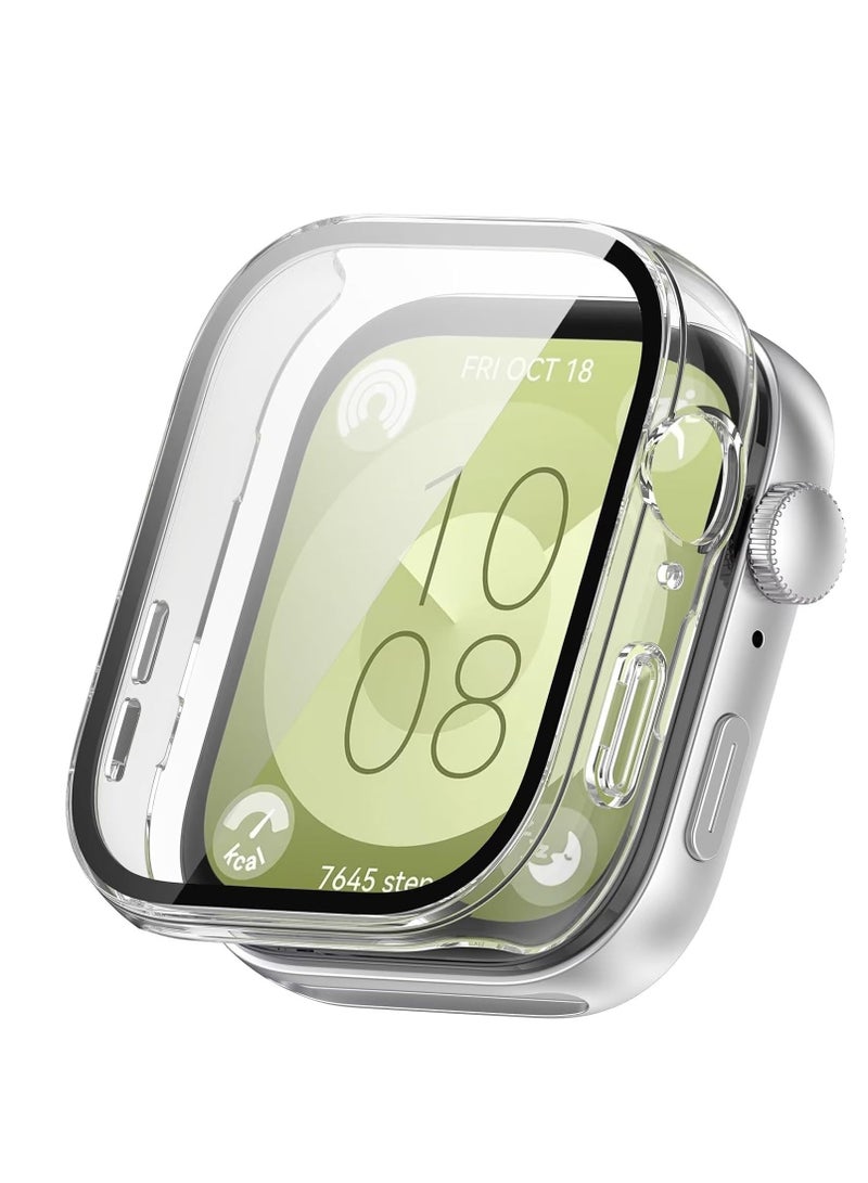 Case Compatible with Huawei Watch Fit 3, Full Coverage Slim Hard Case Protective Bumper Built-in Tempered Glass Screen Protector Shell for Clear... - Image 1