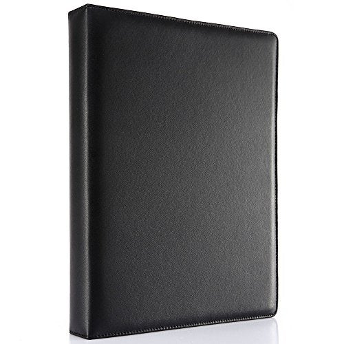 KINGFOM A4 Faux Leather Padfolio Ring Binder Business File Folder Document Holder with Card Holder (3 Ring Binder Black) - Image 1
