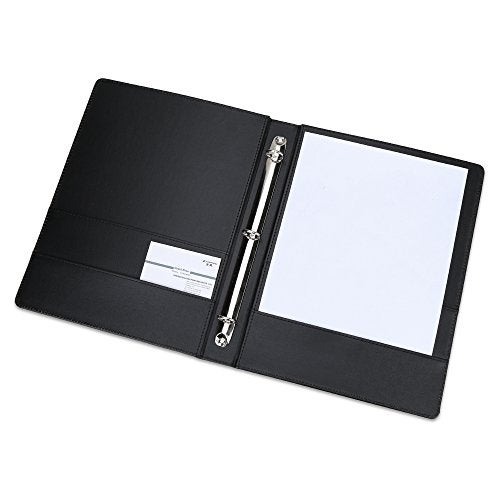 KINGFOM A4 Faux Leather Padfolio Ring Binder Business File Folder Document Holder with Card Holder (3 Ring Binder Black) - Image 2
