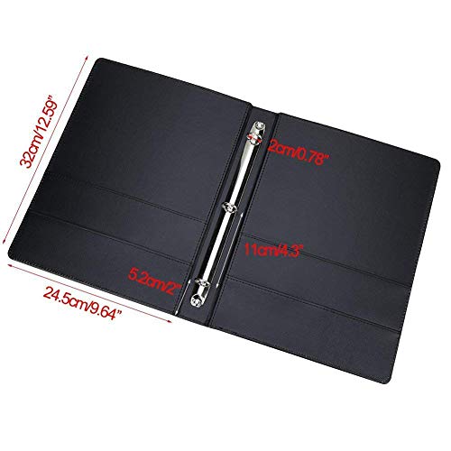 KINGFOM A4 Faux Leather Padfolio Ring Binder Business File Folder Document Holder with Card Holder (3 Ring Binder Black) - Image 3