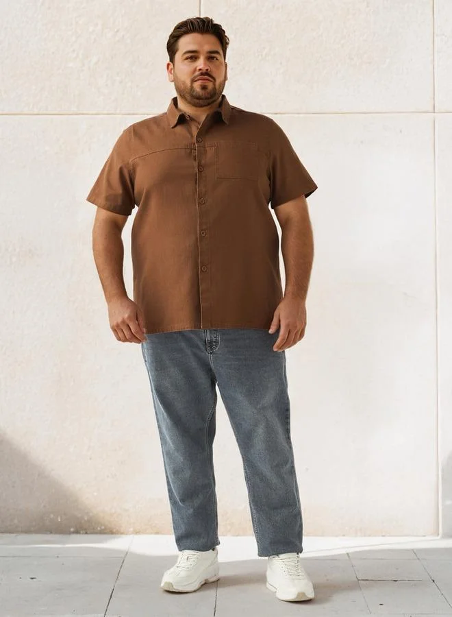 Splash FAV Plus Size Regular Fit Twill Shirt with Short Sleeves