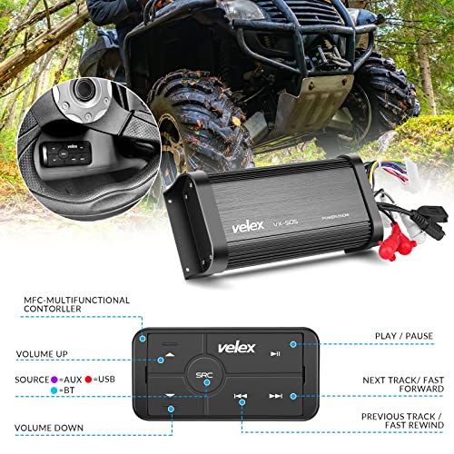 VELEX Marine Bluetooth Amplifier Waterproof Class D Amp UTV Amp 4 Channel with Controller for Boat Golf Motorcycle Hidden Installation - Image 3
