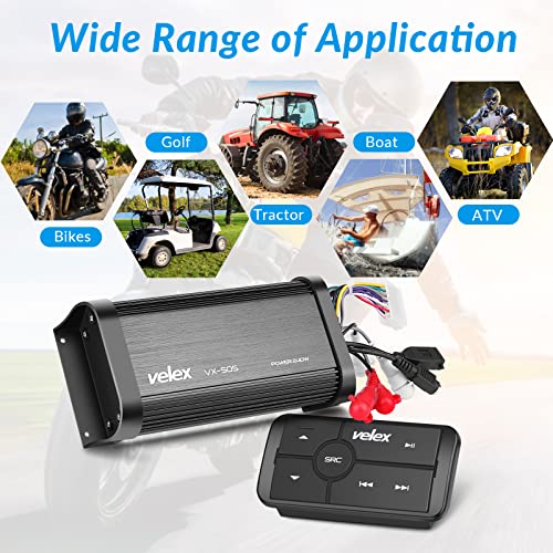 VELEX Marine Bluetooth Amplifier Waterproof Class D Amp UTV Amp 4 Channel with Controller for Boat Golf Motorcycle Hidden Installation - Image 5