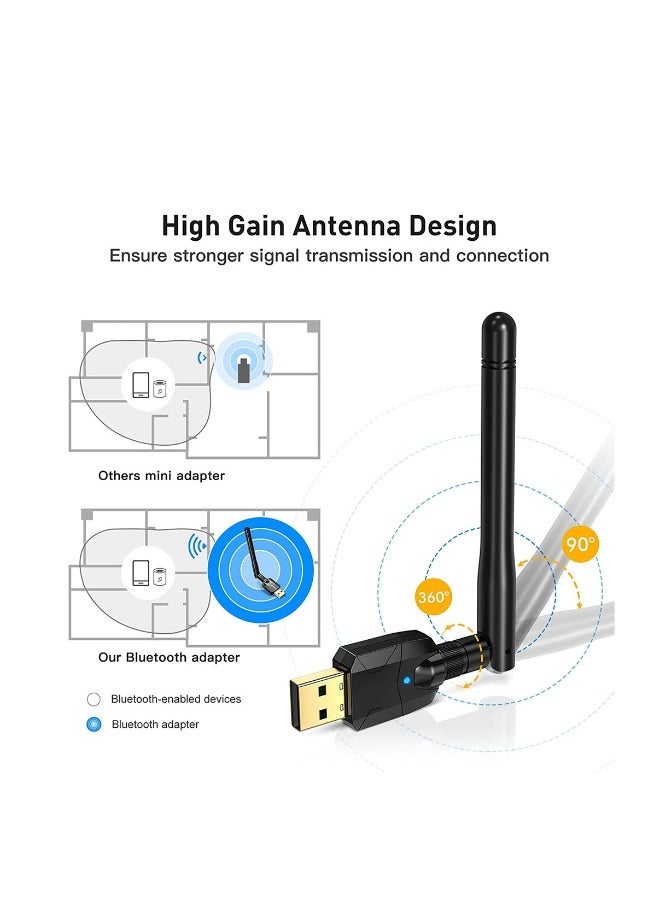 Generic SYOSI, Long Range USB Bluetooth 5.1 Adapter for PC, High Gain Bluetooth 5.1 Dongle Receiver for Bluetooth Earphone, Mouse, Keyboard, Speakers, for Desktop Laptop Supports with Windows 11, 10  - Image 2