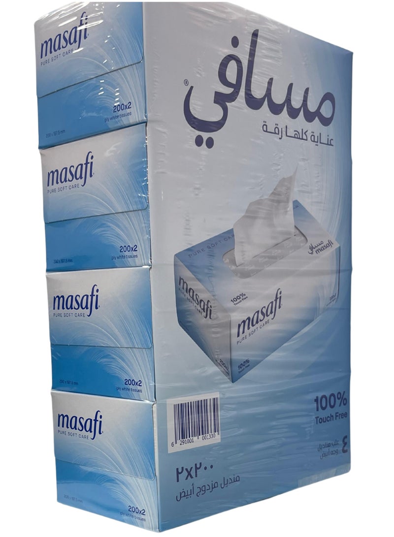 Masafi Soft White 2-Ply Facial Tissue - Pack of 4, 200 Sheets - Absorbent, Skin-Friendly, Eco-Friendly & Premium Quality - Image 4