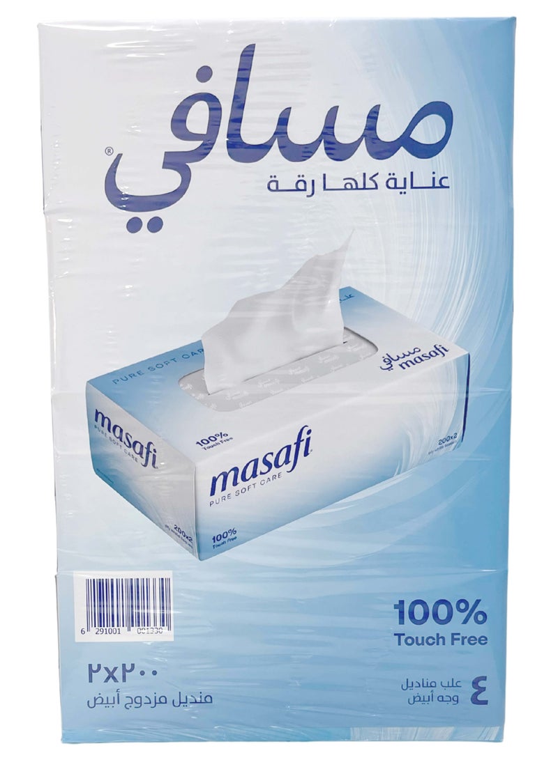 Masafi Soft White 2-Ply Facial Tissue - Pack of 4, 200 Sheets - Absorbent, Skin-Friendly, Eco-Friendly & Premium Quality - Image 1