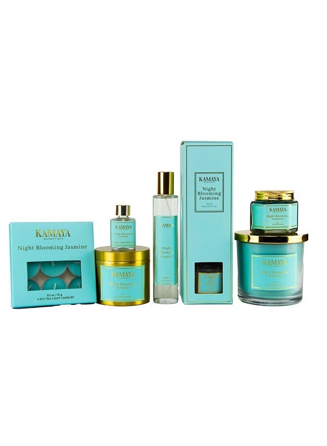KAMAYA IRIS Collection Night Blooming Jasmine Scented candle with 3 wicks | 400 gms with long lasting jasmine fragrance | Clear jar with gold lid - Image 4