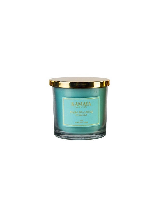KAMAYA IRIS Collection Night Blooming Jasmine Scented candle with 3 wicks | 400 gms with long lasting jasmine fragrance | Clear jar with gold lid - Image 2